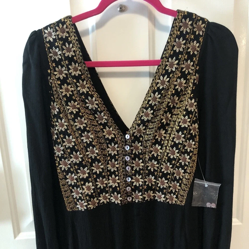 FREE PEOPLE Women's Size XS HEARTS‎ DESIRE EMBROIDERED Maxi BLACK DRESS NEW